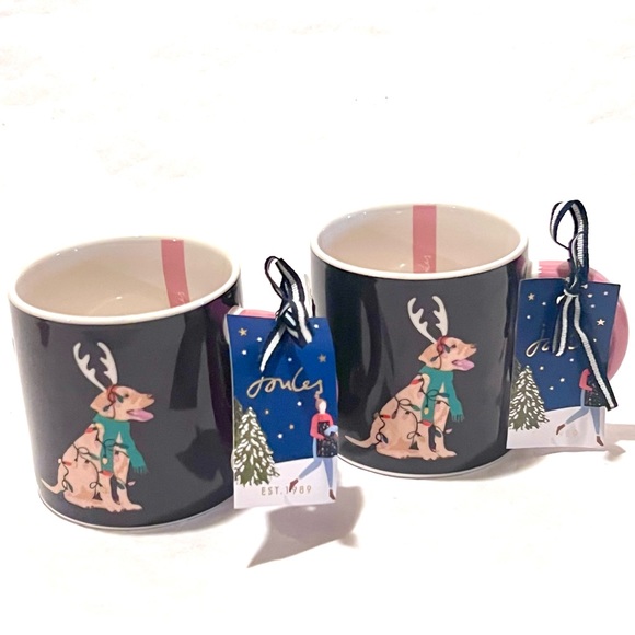 Two (2) JOULES Dog We Woof You a Merry Christmas Ceramic Mugs Blue/White 12oz - Picture 6 of 13